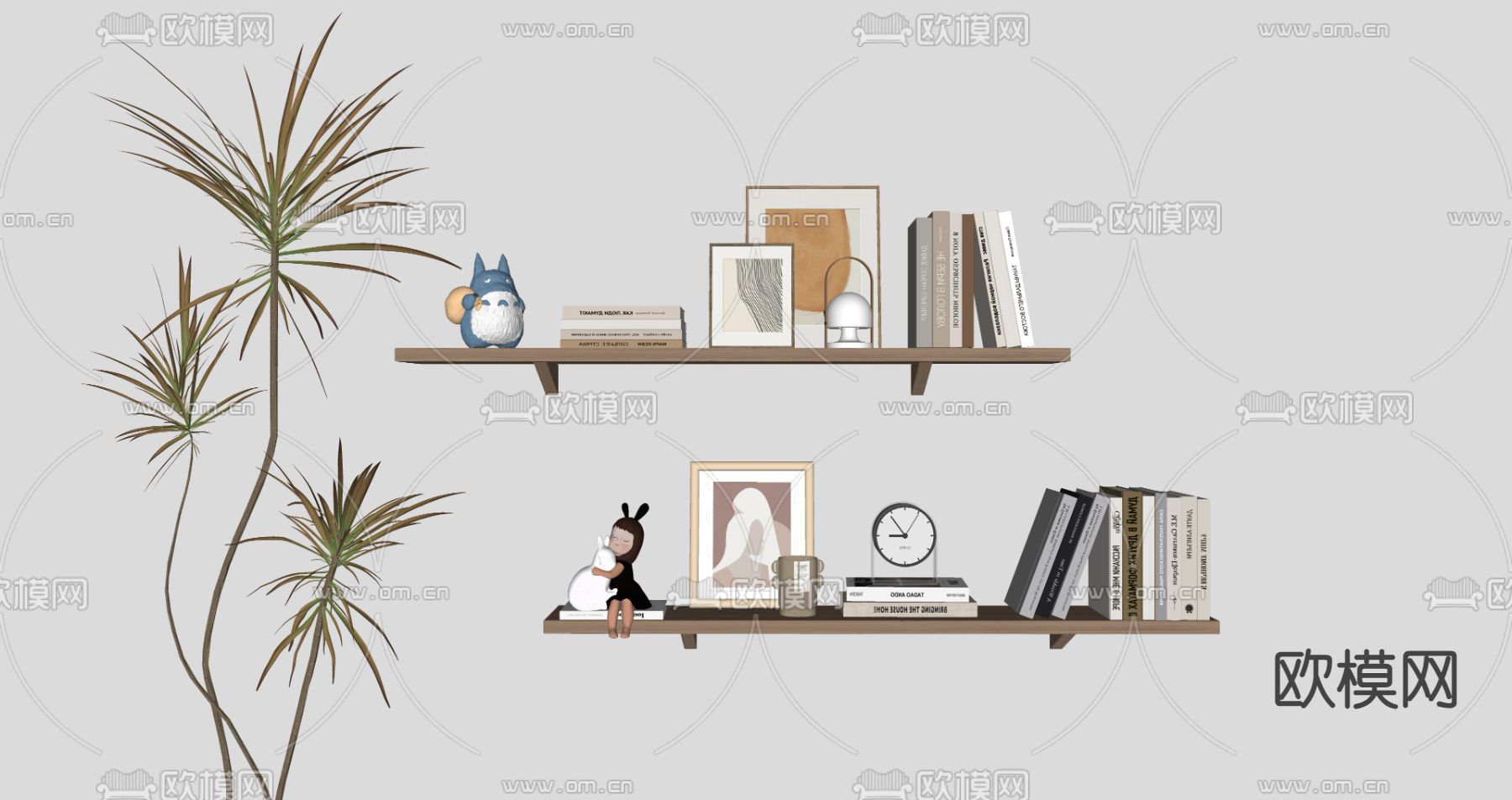 北欧墙面置物架 书籍摆件su模型下载（渲染图1）
