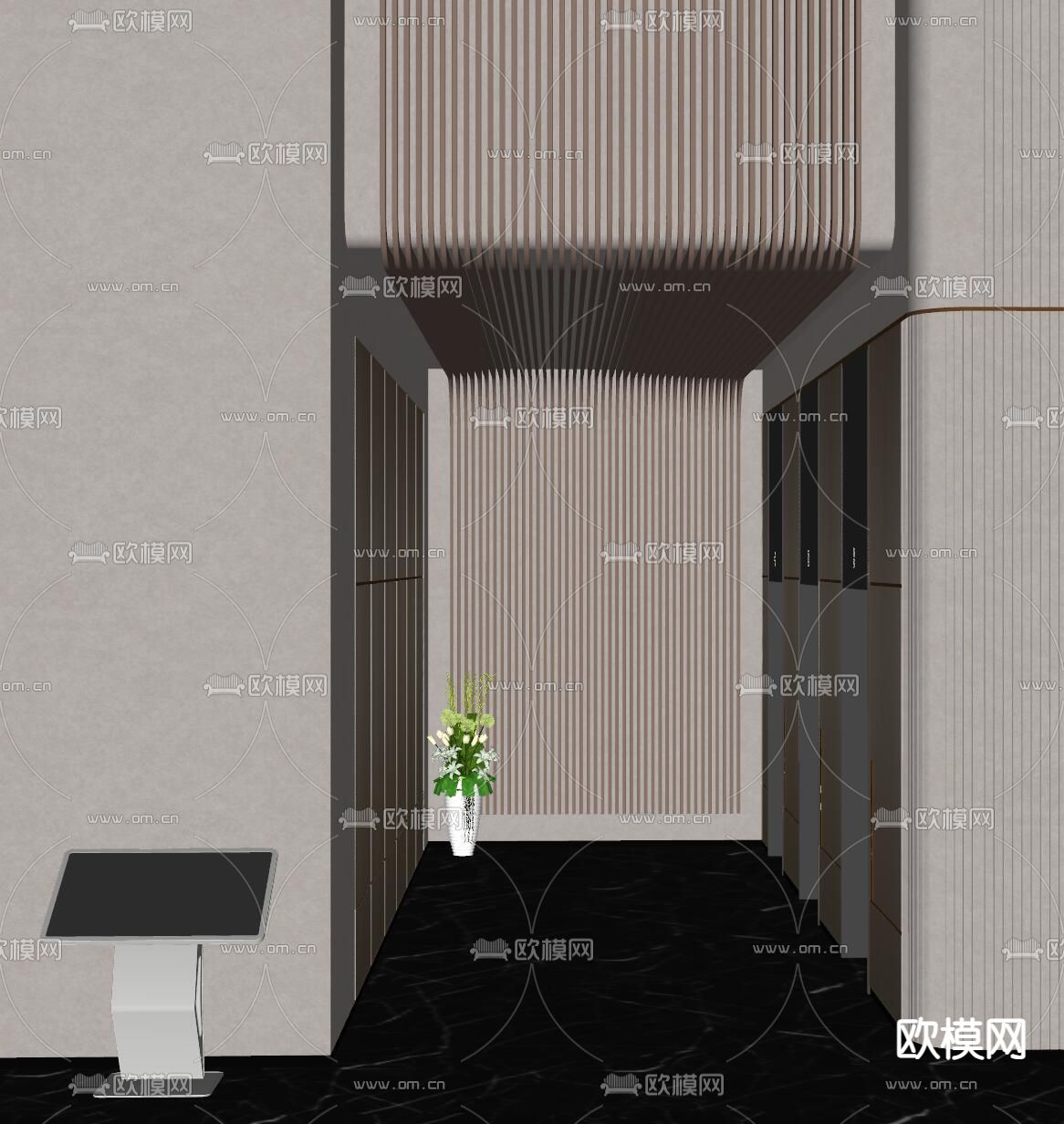 电梯厅su模型下载（渲染图1）