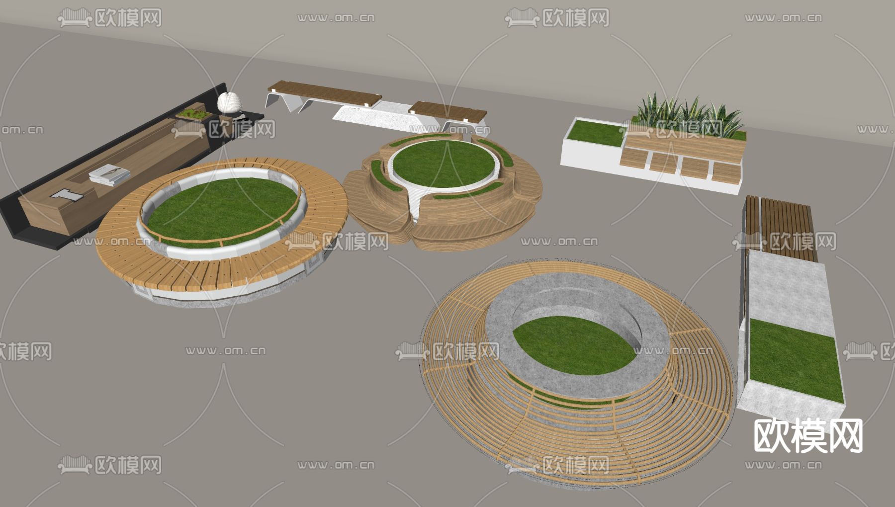 户外景观座椅 公共长椅su模型下载（渲染图1）