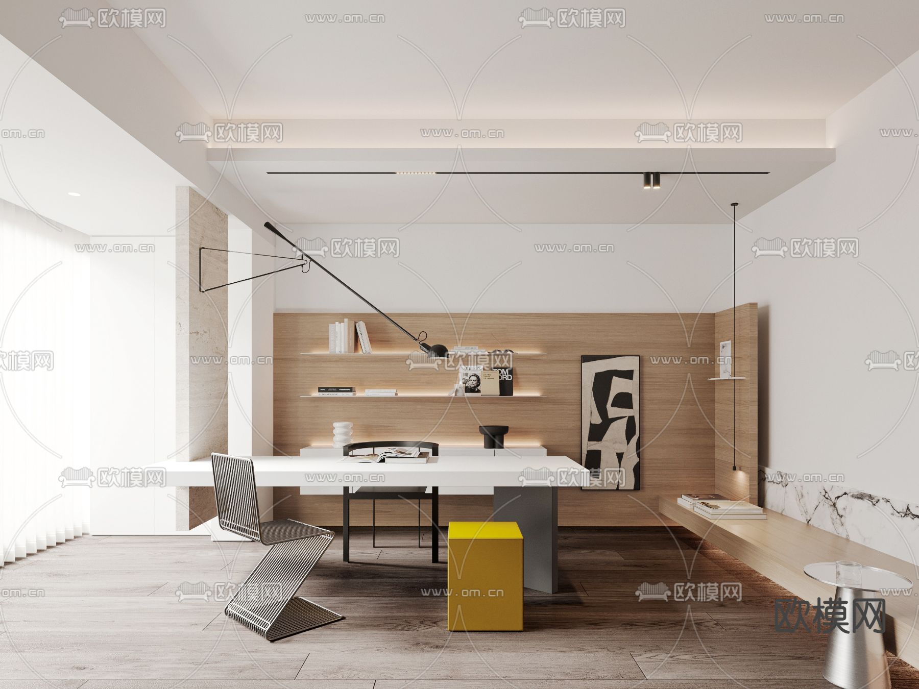 现代书房su模型下载（渲染图2）