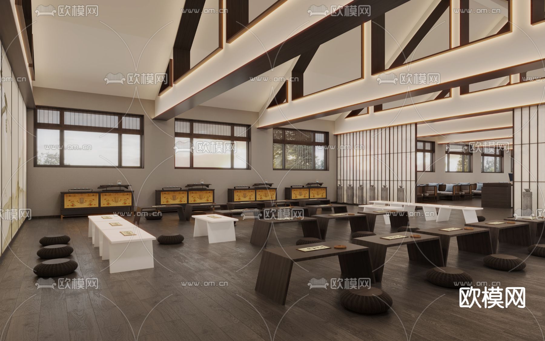 中式国学馆 培训 书法教室3d模型下载（渲染图2）