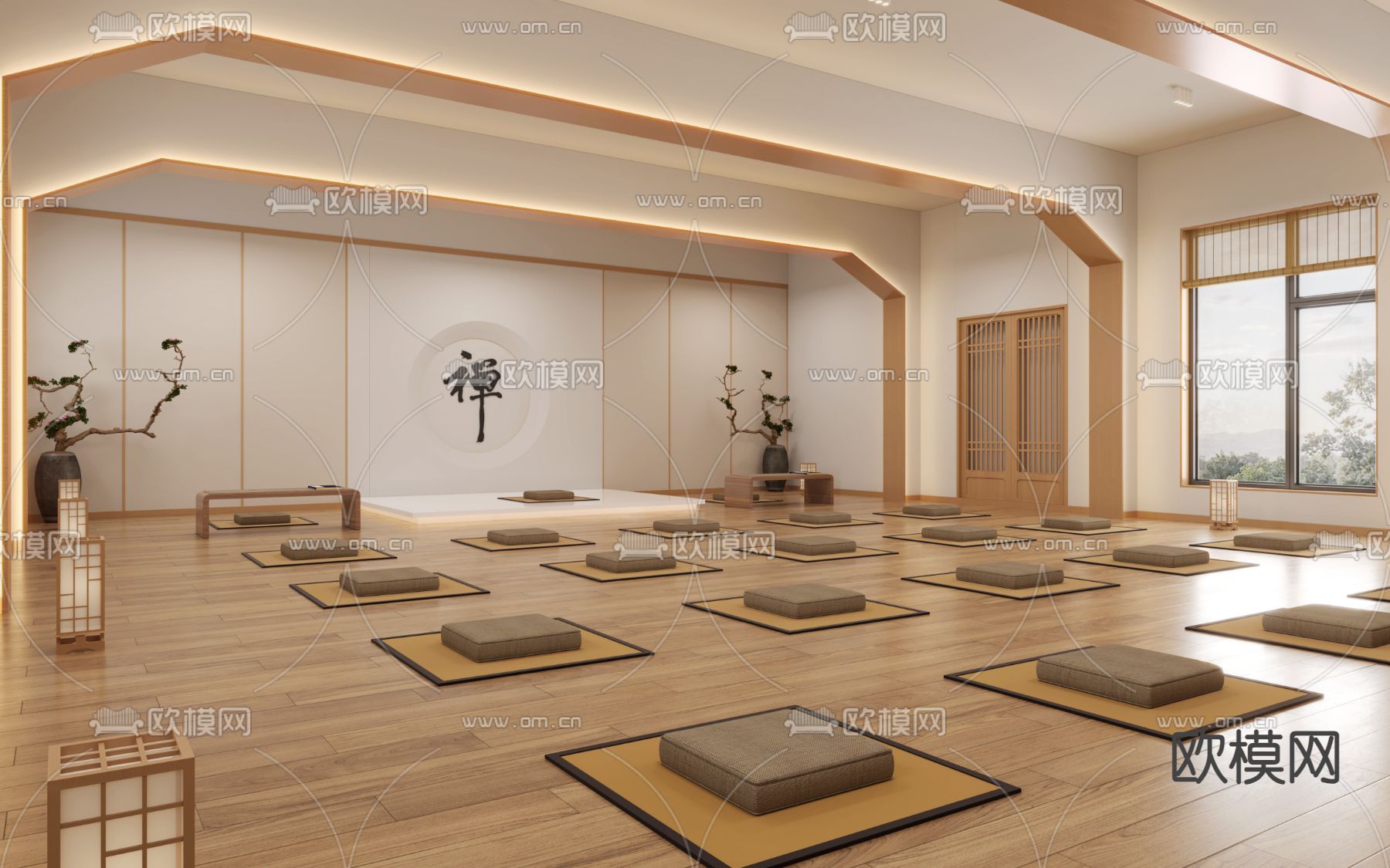 新中式禅房 禅室 培训教室3d模型下载（渲染图2）