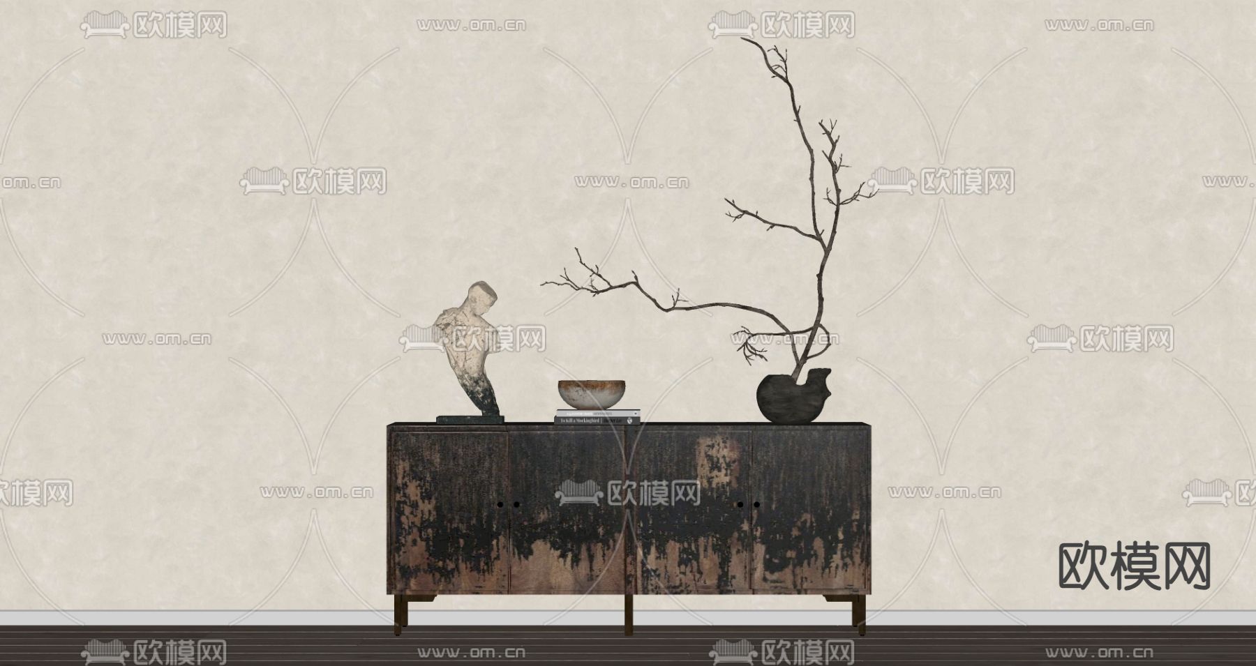 侘寂风储物柜su模型下载（渲染图1）