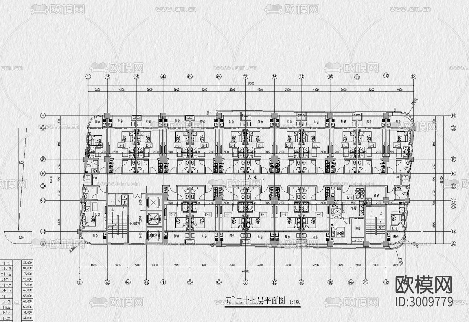 公寓 建筑 户型 房型 住宅平层cad施工图下载（渲染图5）