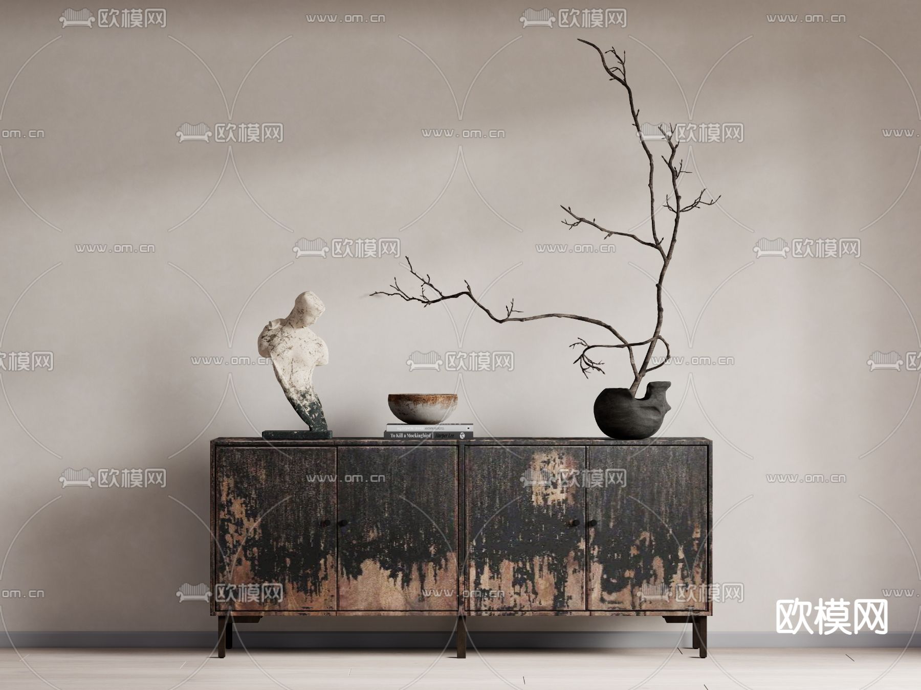 侘寂风储物柜su模型下载（渲染图2）