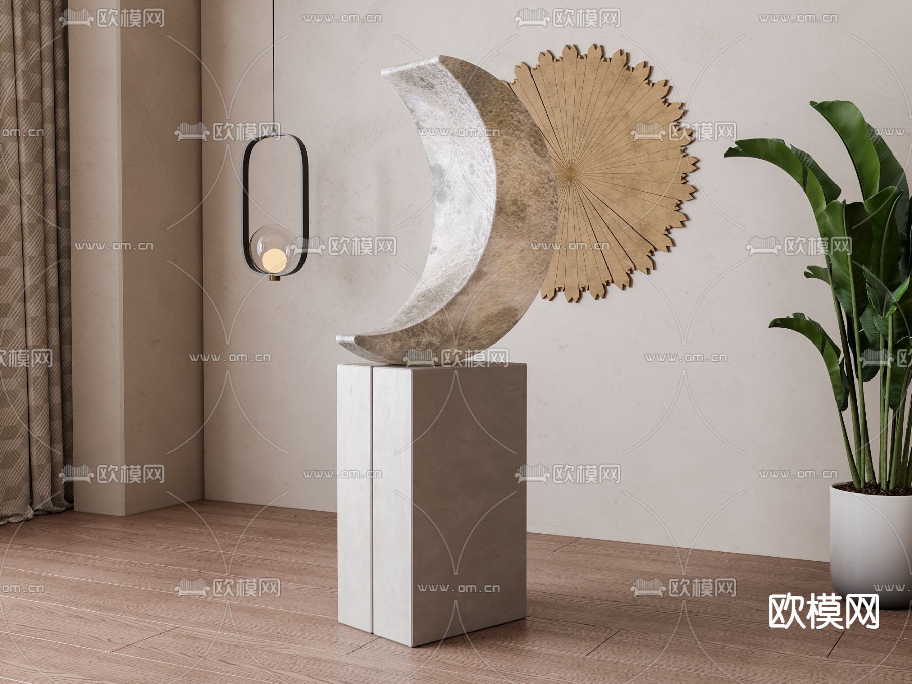 侘寂风雕塑摆件su模型下载（渲染图2）