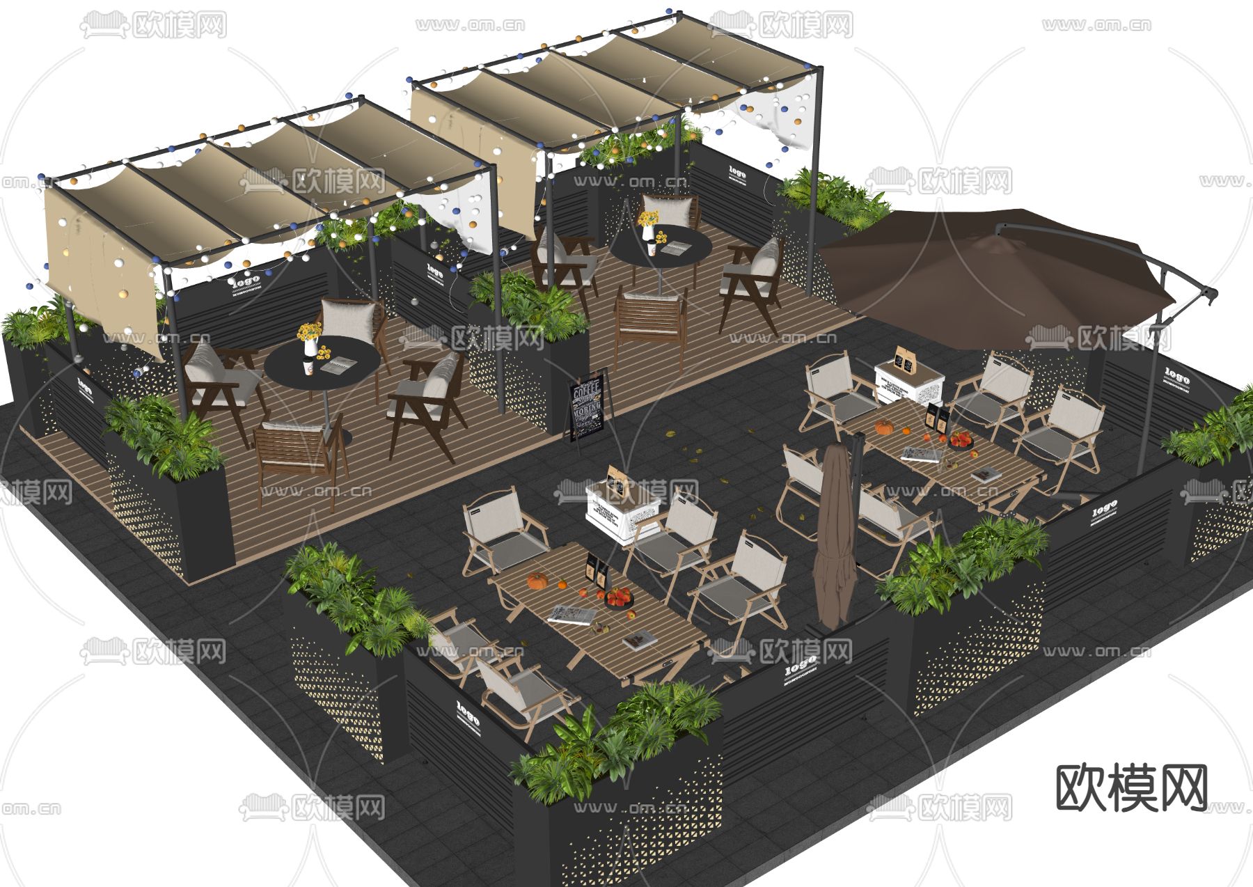 现代外摆露营桌椅 户外桌椅su模型下载（渲染图1）