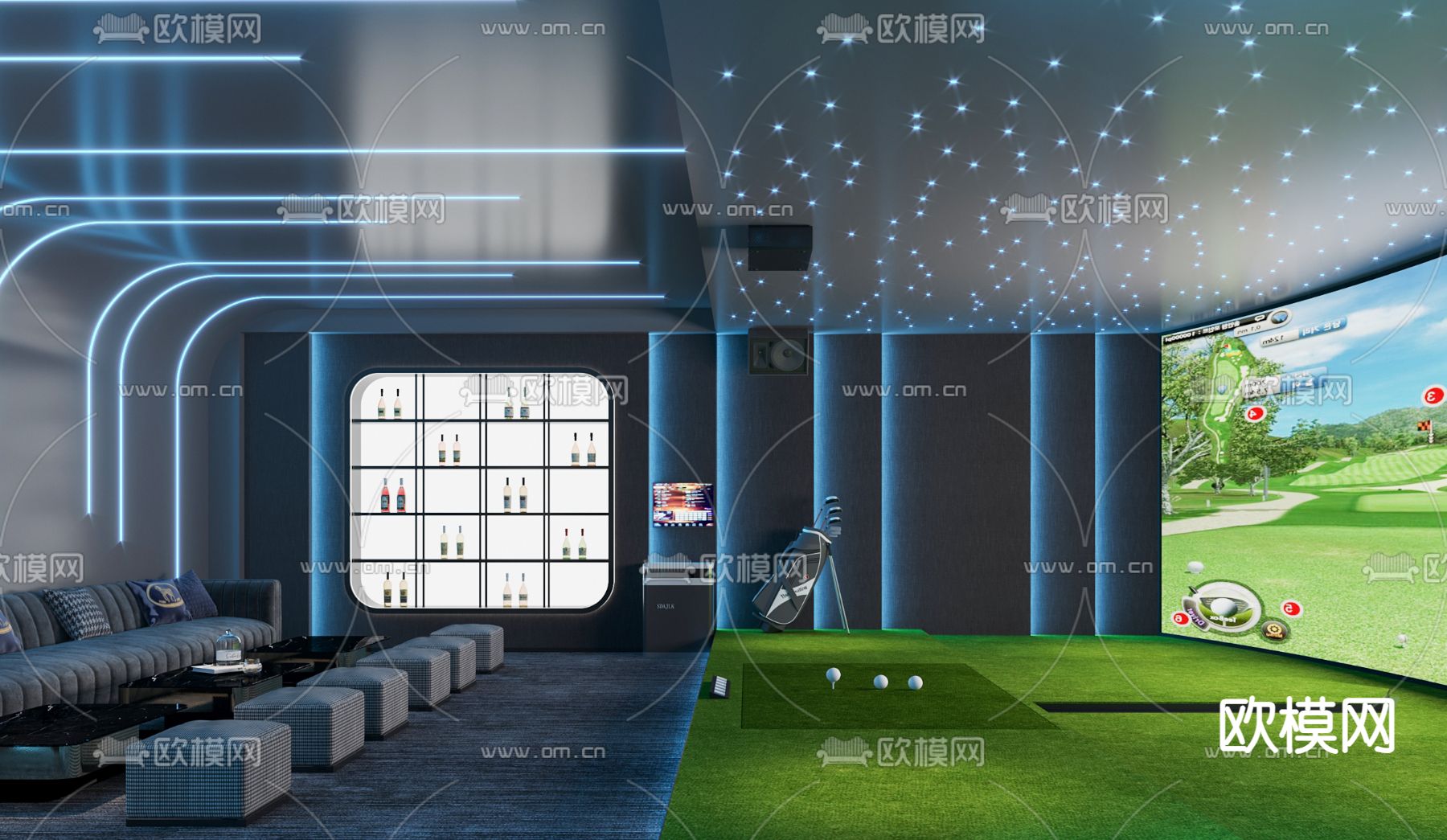 现代高尔夫球室su模型下载（渲染图2）