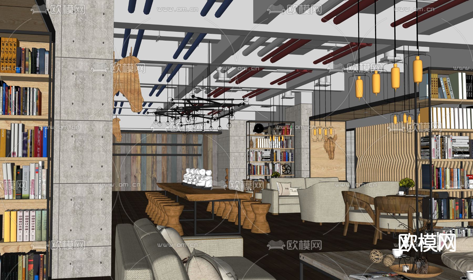 现代咖啡厅su模型下载（渲染图1）