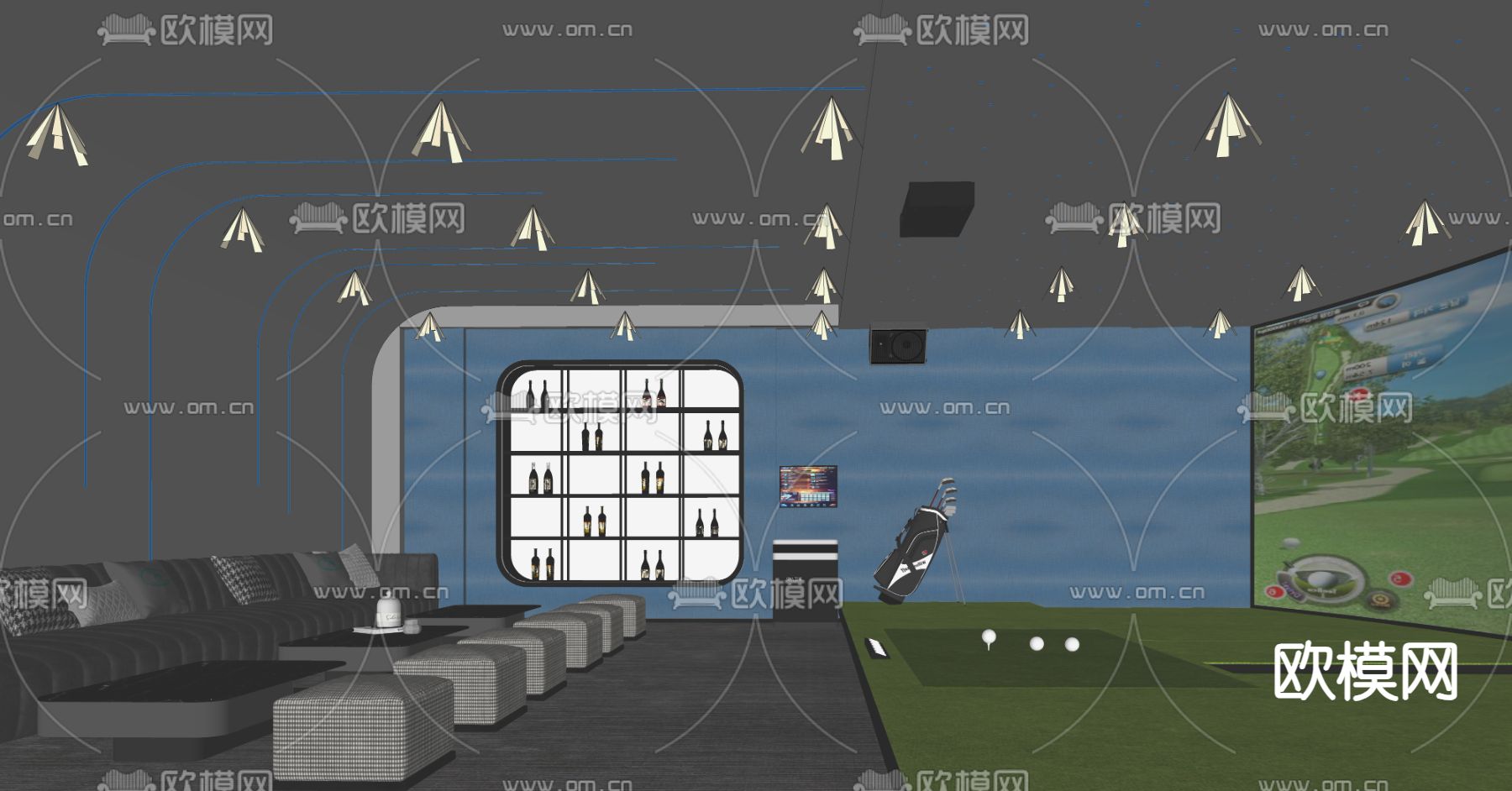 现代高尔夫球室su模型下载（渲染图1）