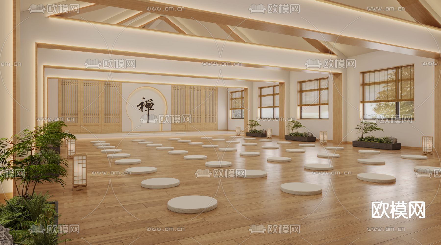 中式禅房 禅室 佛堂3d模型下载（渲染图4）