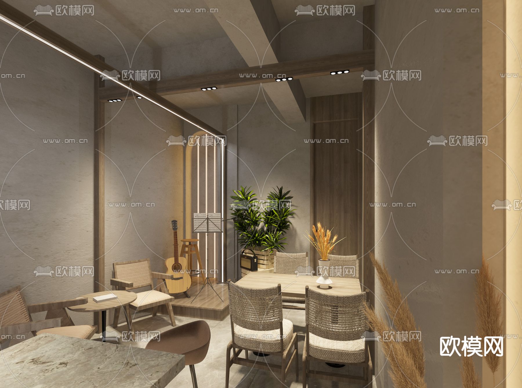 侘寂风酒咖 咖啡店3d模型下载（渲染图3）