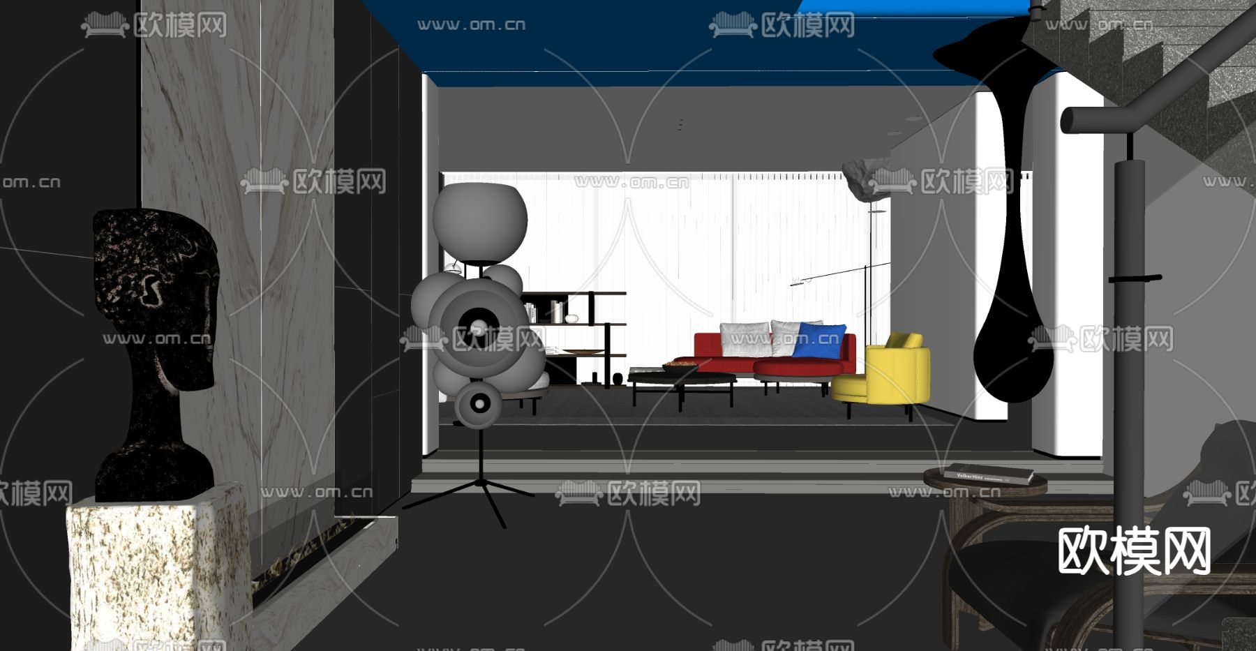 工业风客厅su模型下载（渲染图1）
