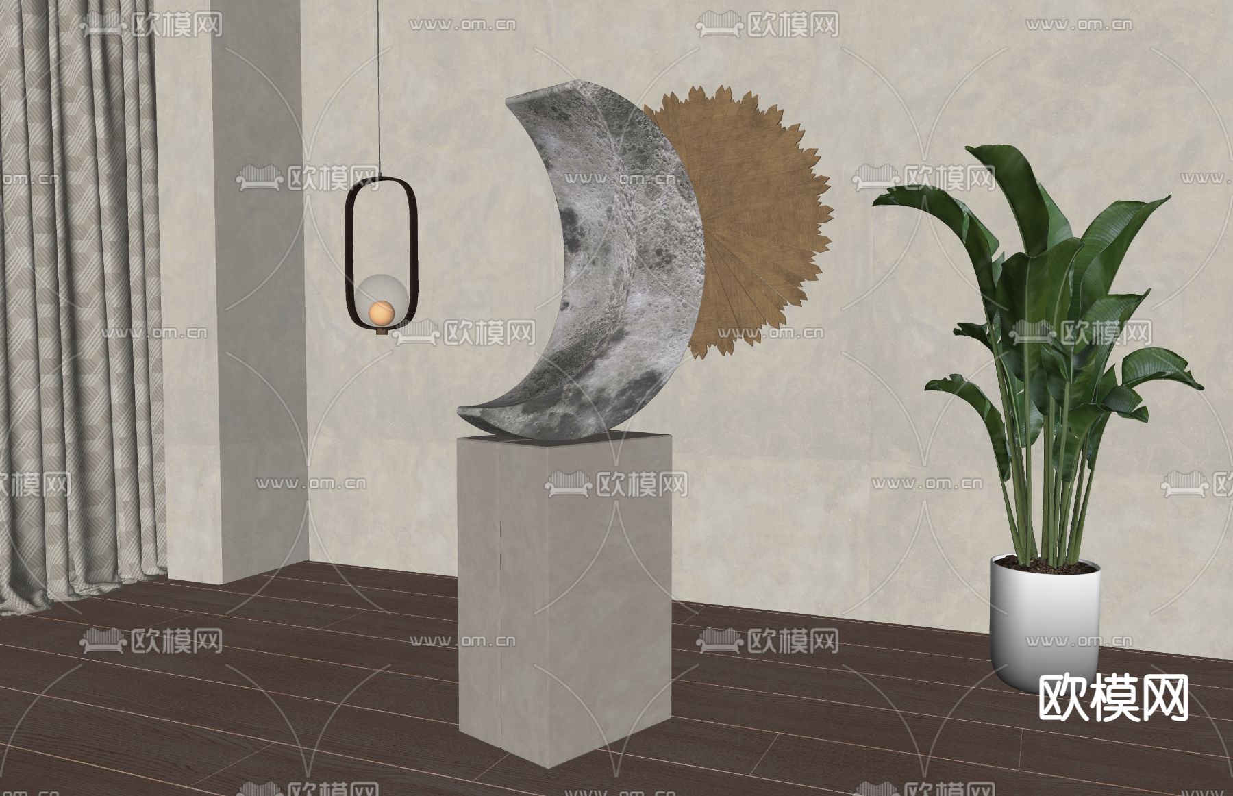 侘寂风雕塑摆件su模型下载（渲染图1）