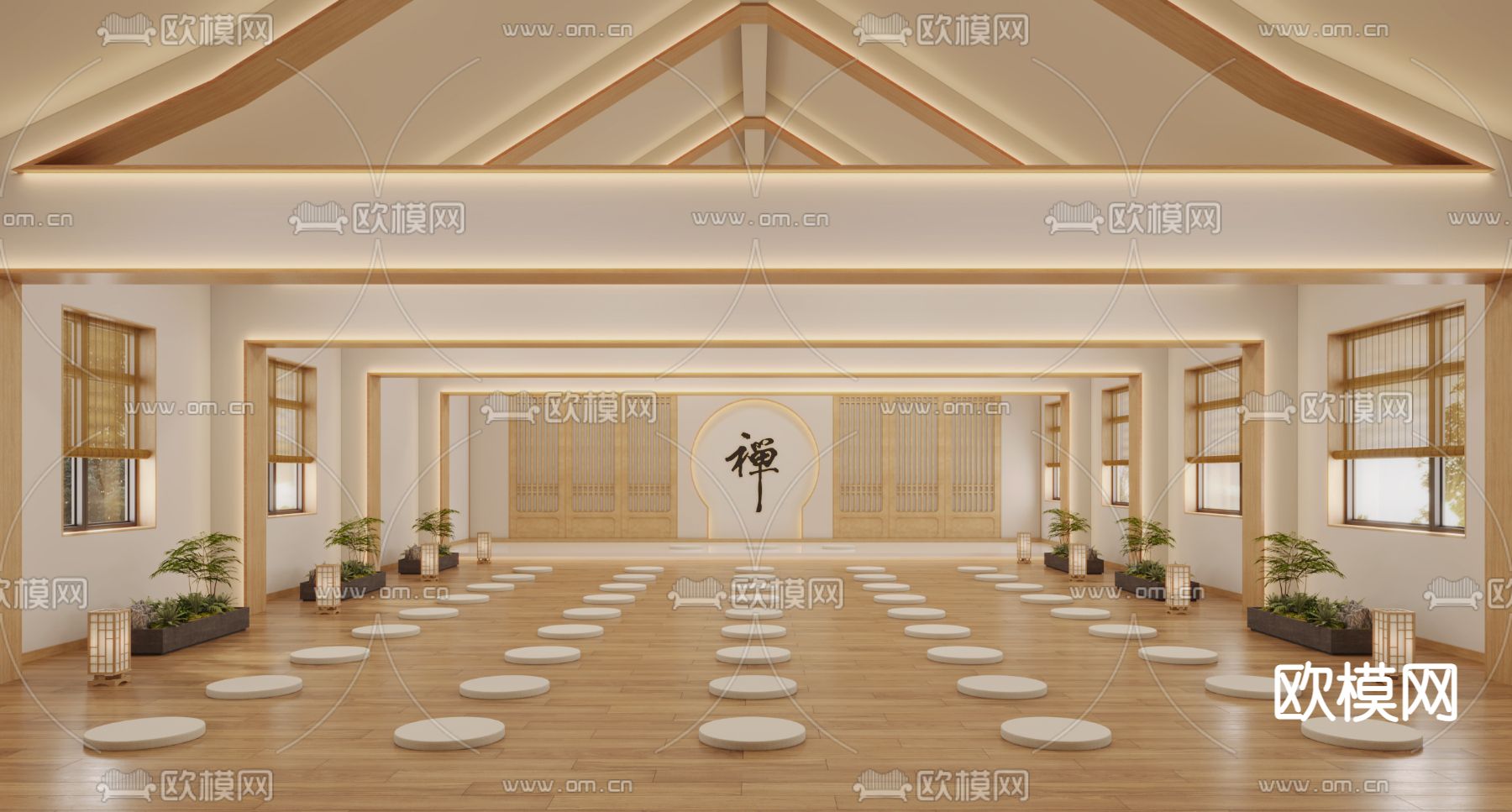 中式禅房 禅室 佛堂3d模型下载（渲染图1）