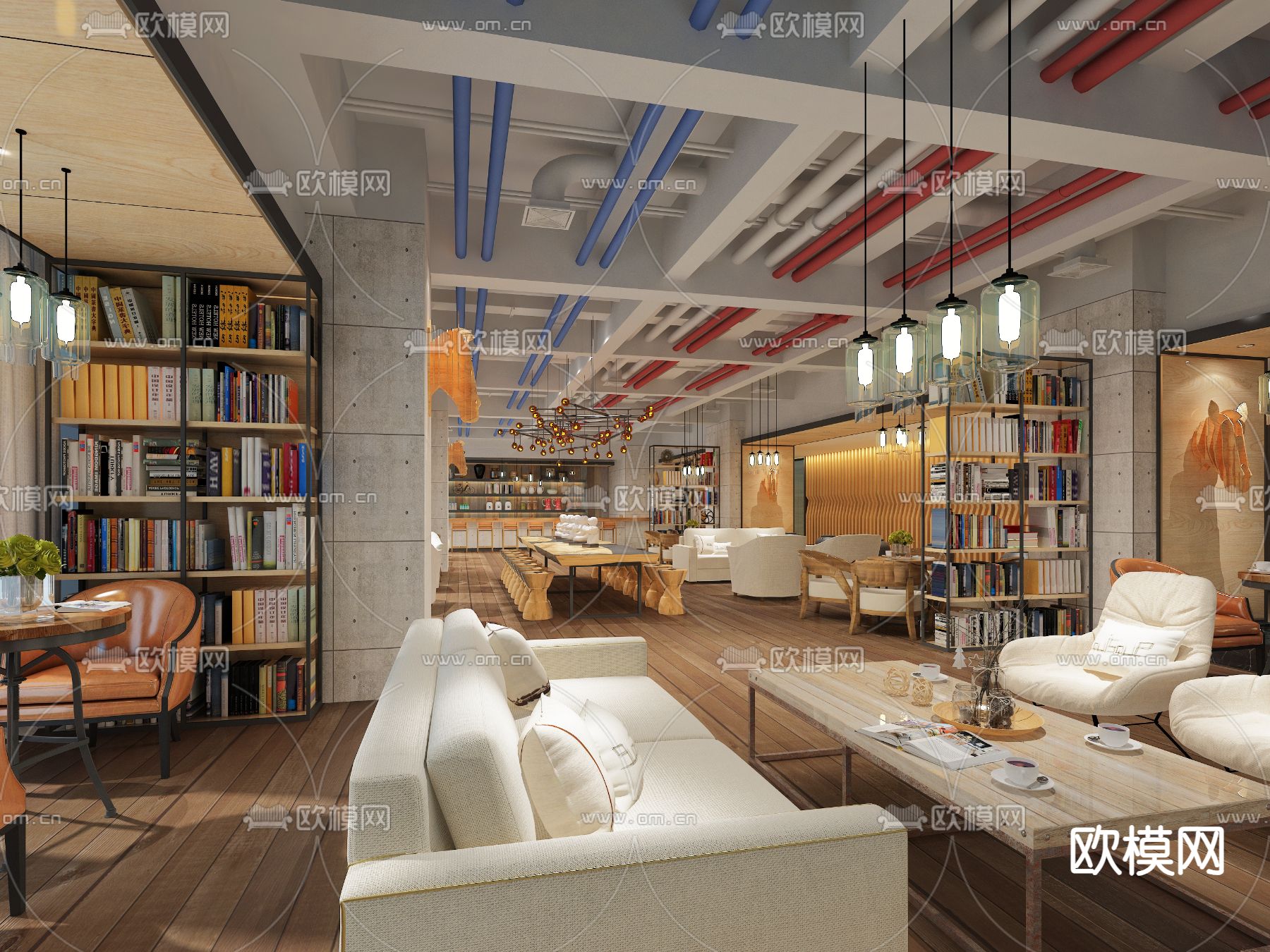 现代咖啡厅su模型下载（渲染图2）