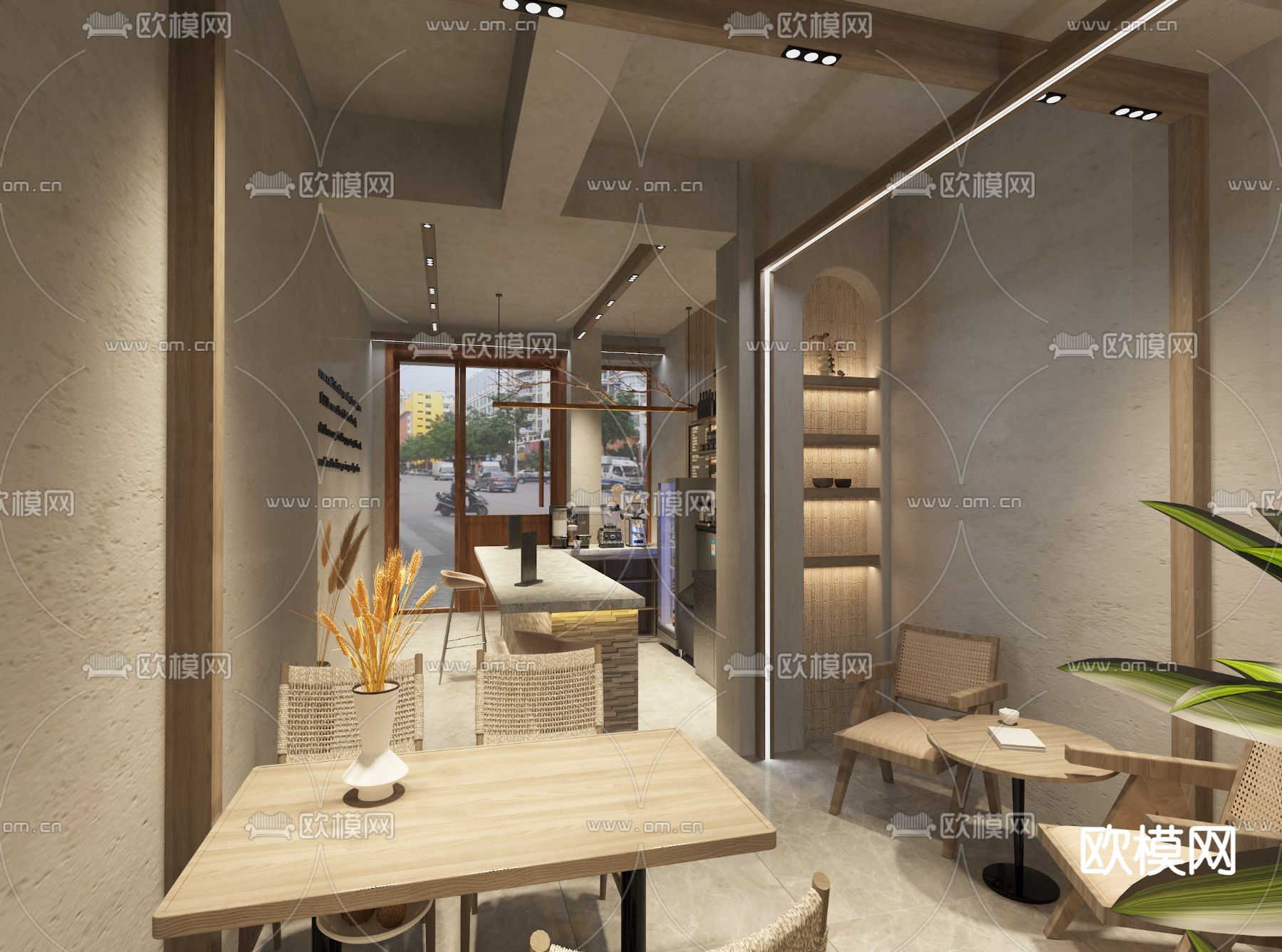 侘寂风酒咖 咖啡店3d模型下载（渲染图2）