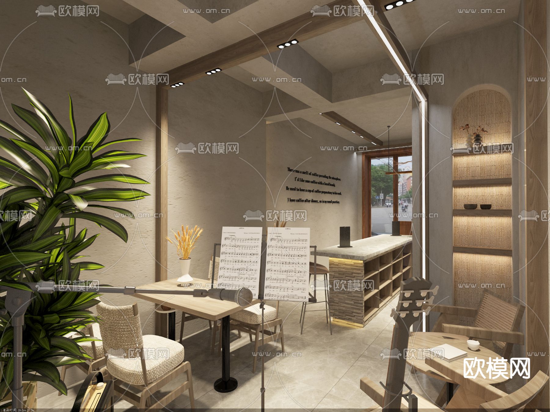 侘寂风酒咖 咖啡店3d模型下载（渲染图6）