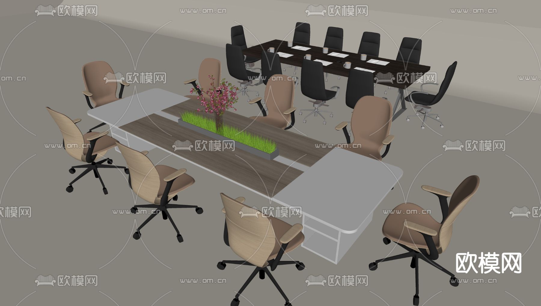 现代办公桌椅su模型下载（渲染图1）