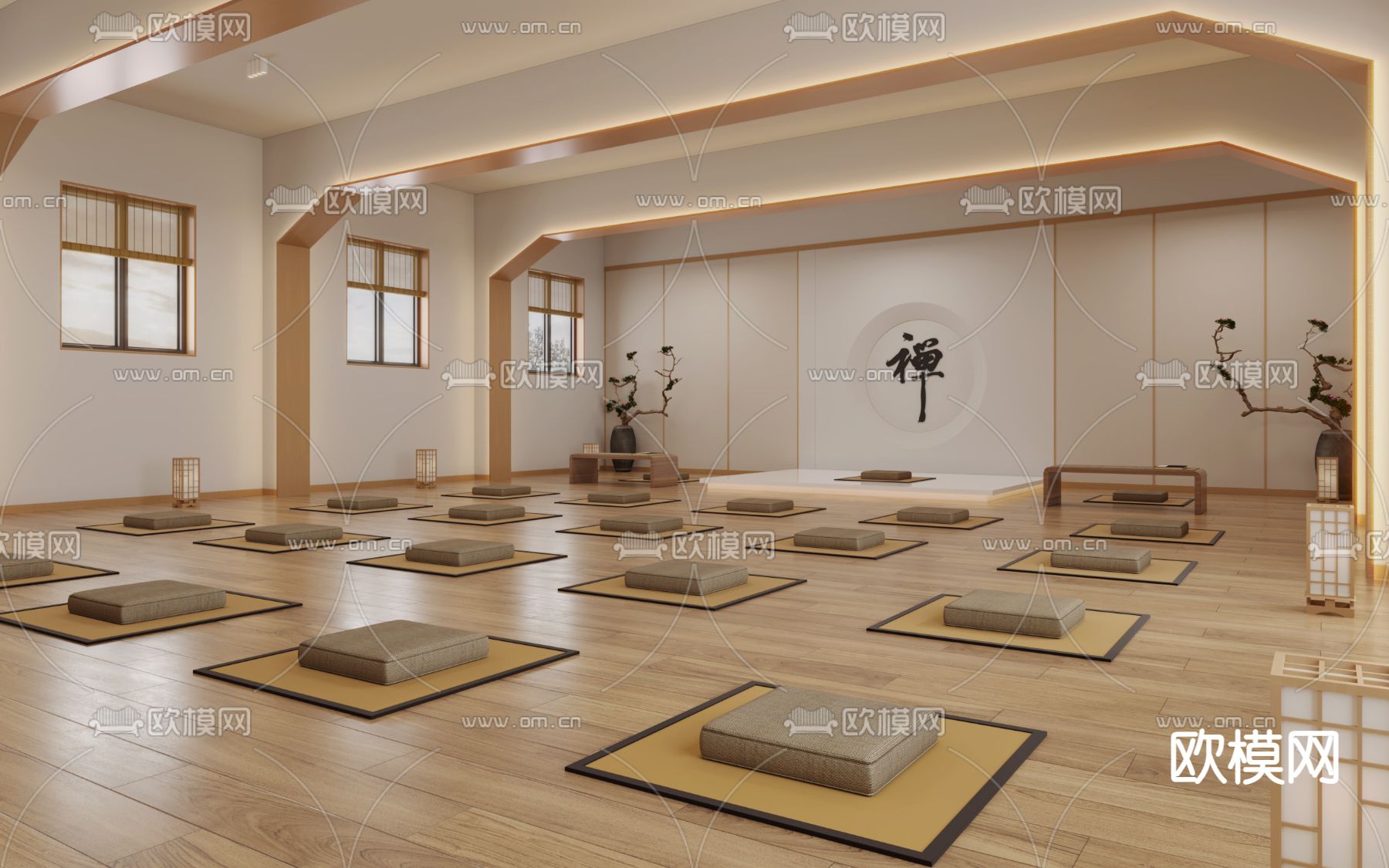 新中式禅房 禅室 培训教室3d模型下载（渲染图3）