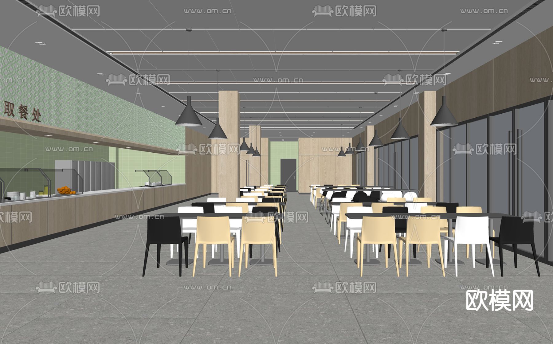 现代食堂su模型下载（渲染图1）