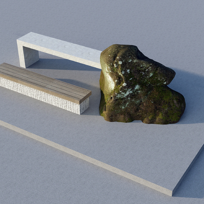  现代户外石桌椅su模型 