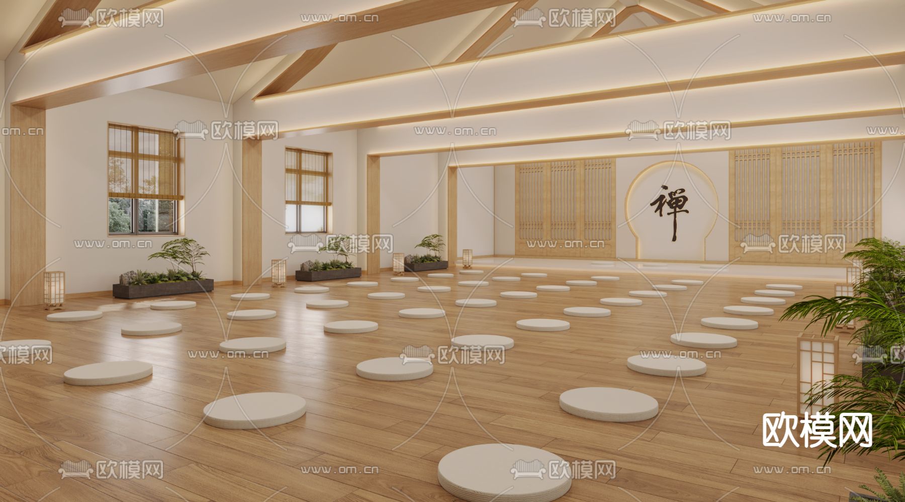 中式禅房 禅室 佛堂3d模型下载（渲染图3）