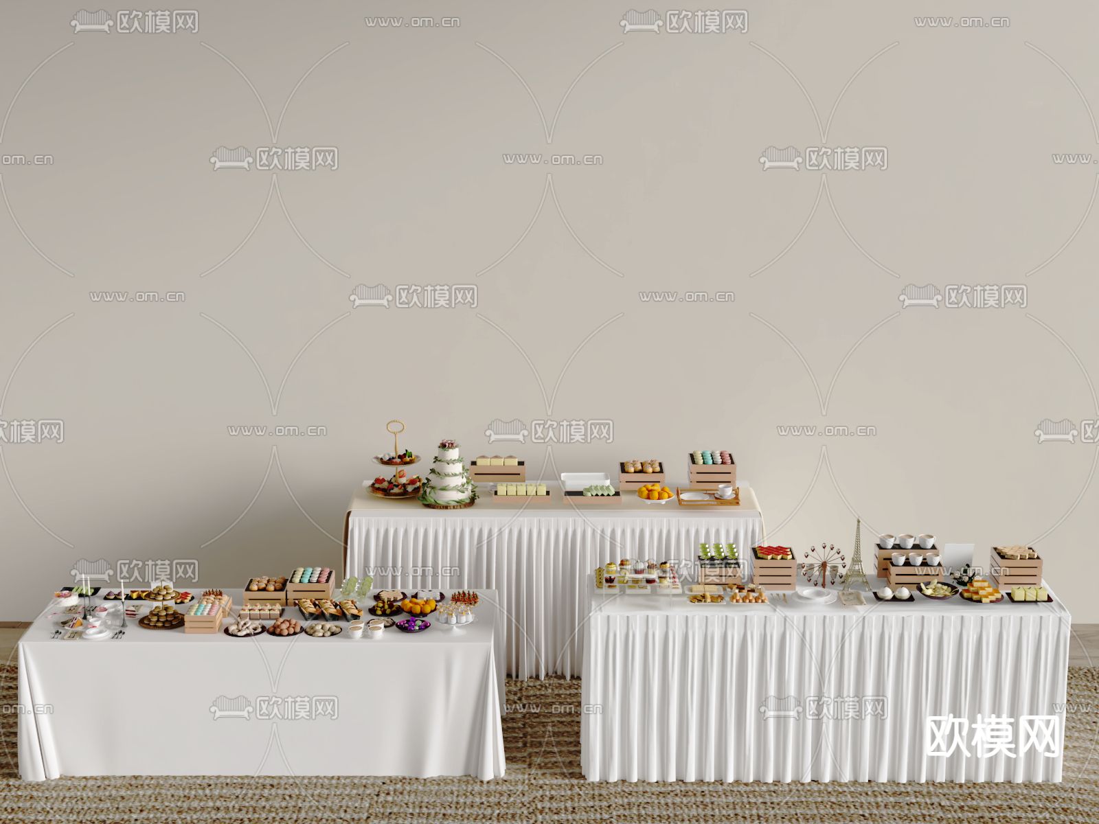 茶歇 点心 糕点 蛋糕 饮料su模型下载（渲染图2）