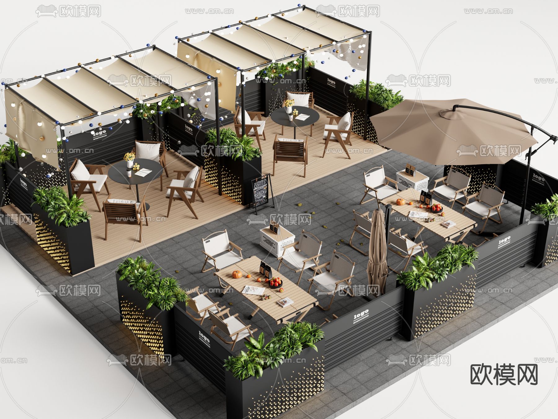 现代外摆露营桌椅 户外桌椅su模型下载（渲染图2）