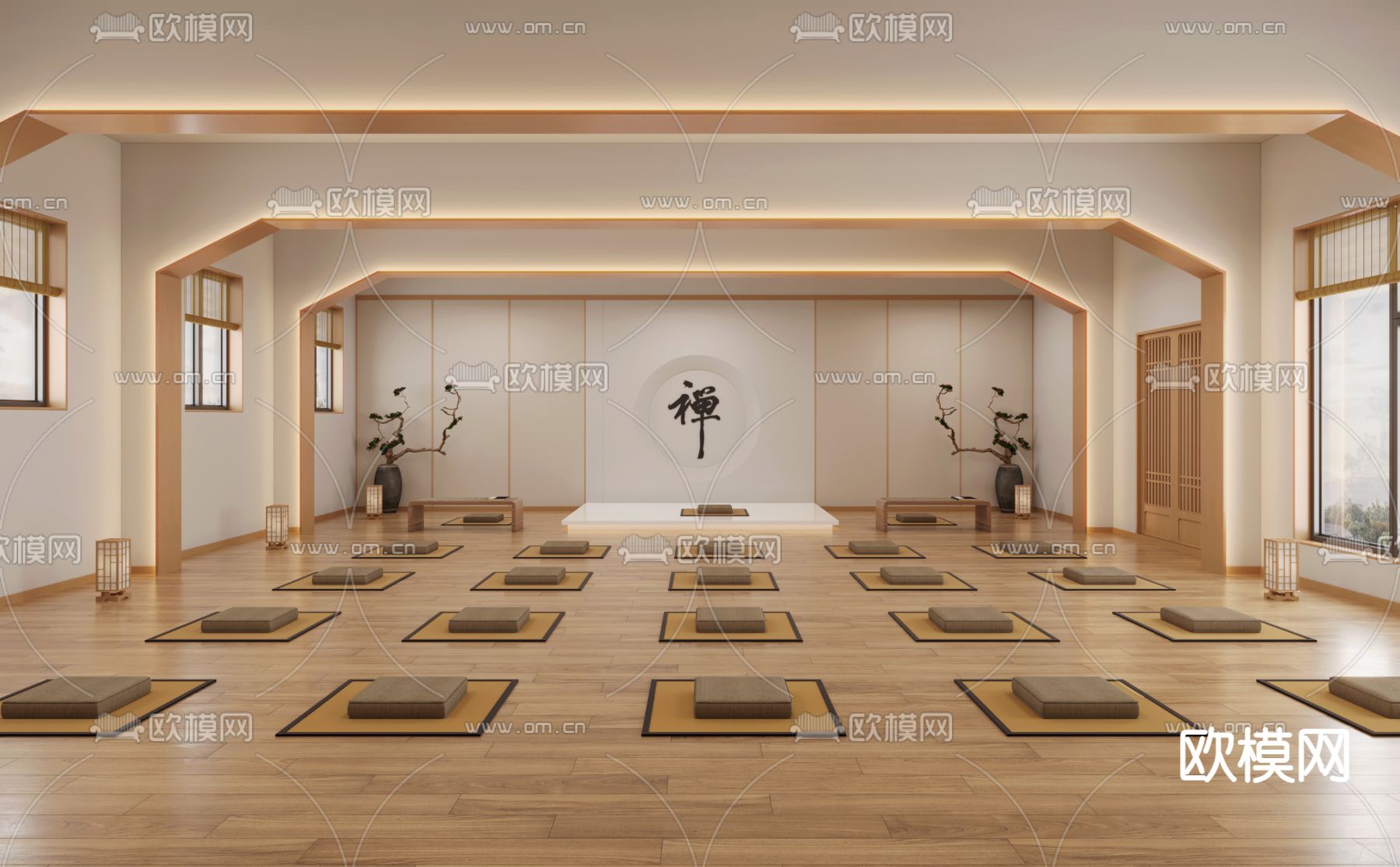 新中式禅房 禅室 培训教室3d模型下载（渲染图1）