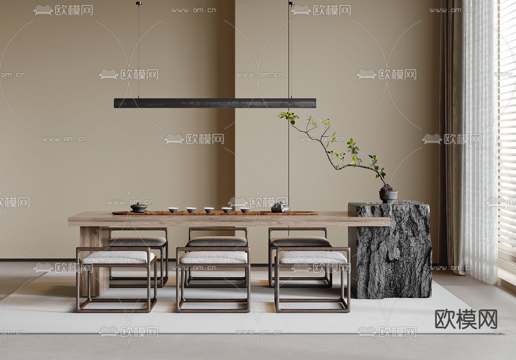 新中式茶桌 茶台3d模型下载