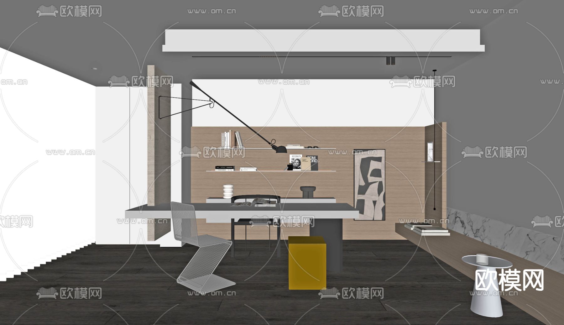 现代书房su模型下载（渲染图1）