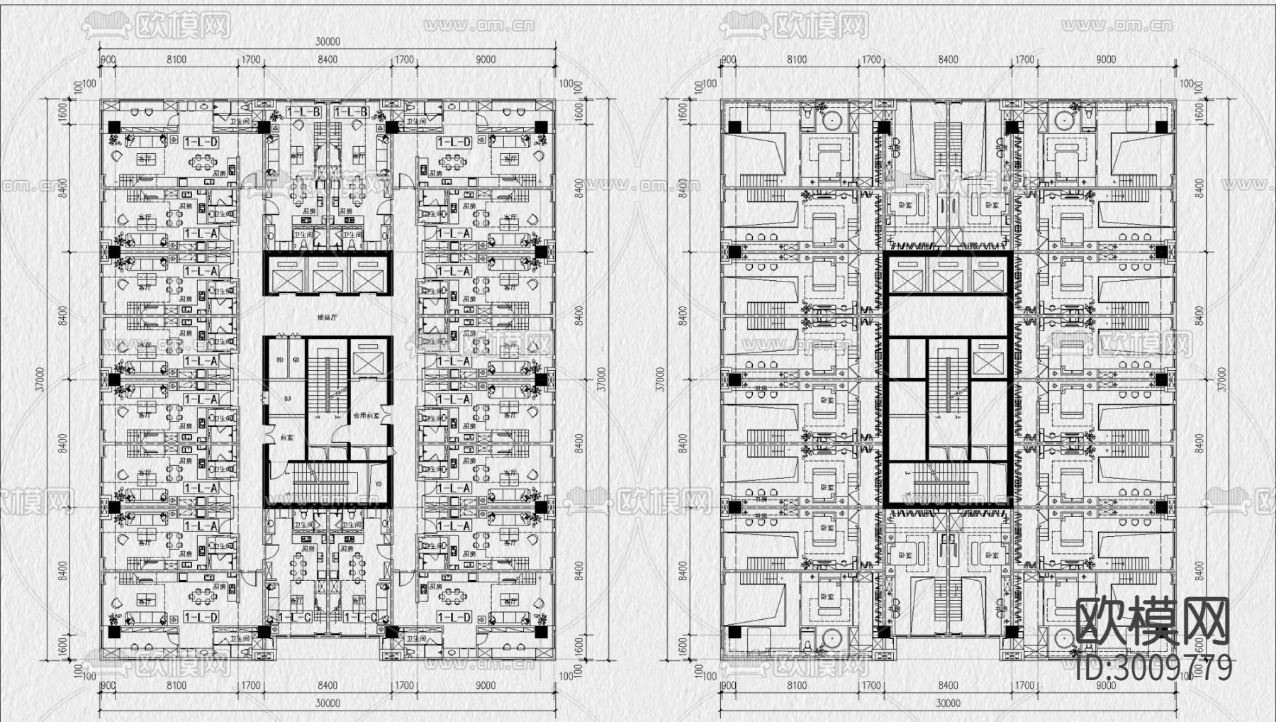 公寓 建筑 户型 房型 住宅平层cad施工图下载（渲染图9）