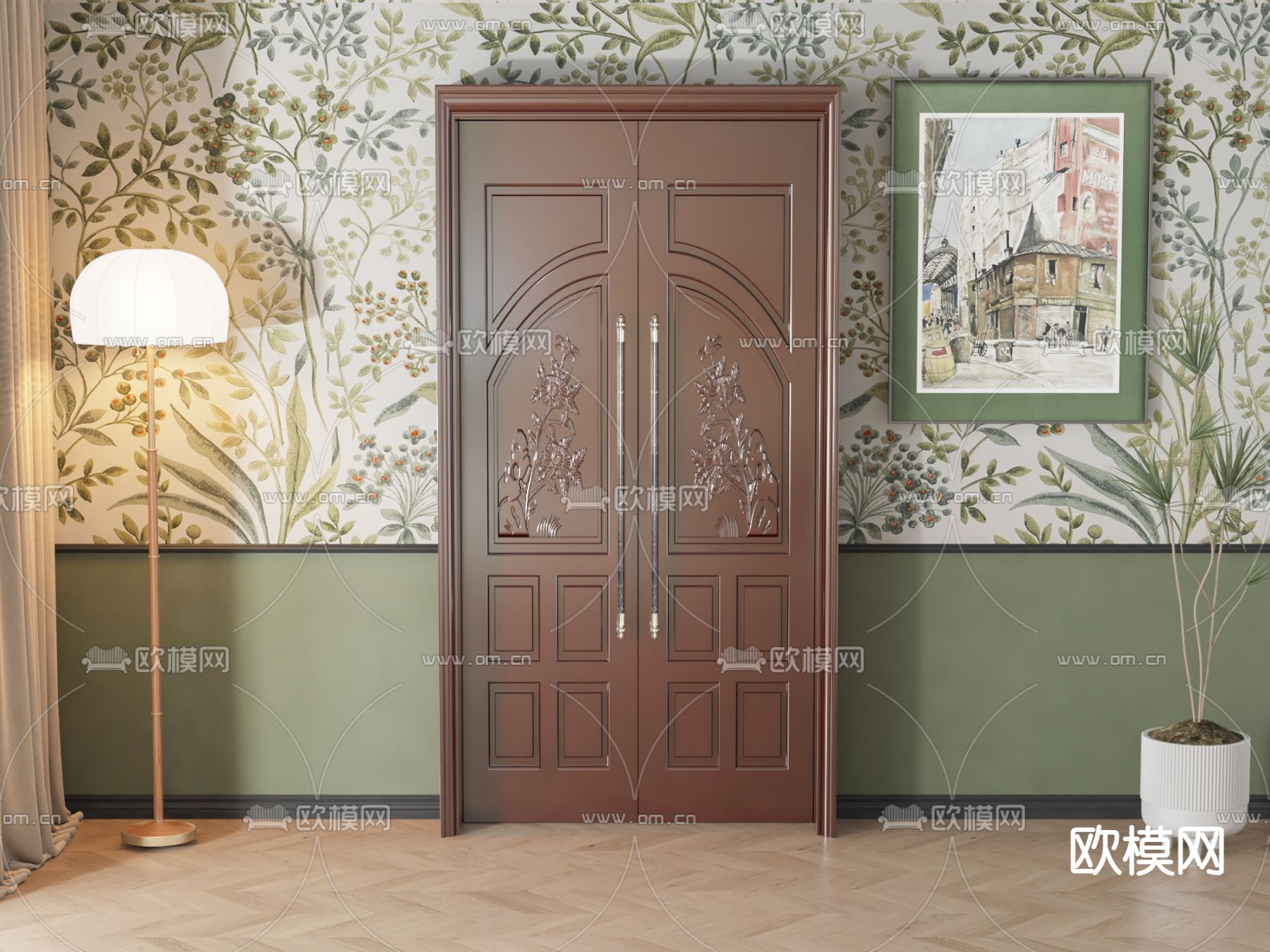 美式入户门su模型下载（渲染图2）