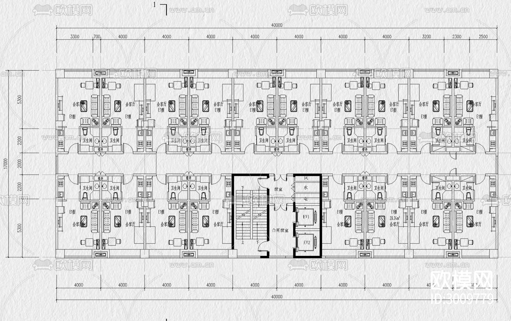 公寓 建筑 户型 房型 住宅平层cad施工图下载（渲染图4）