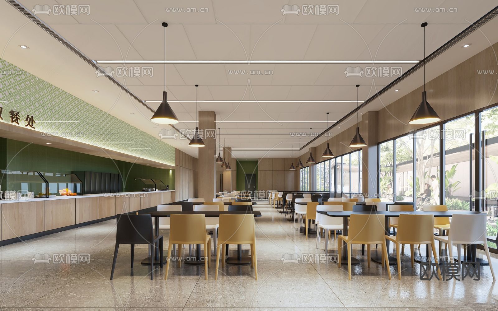 现代食堂su模型下载（渲染图2）