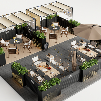  现代外摆露营桌椅 户外桌椅su模型 