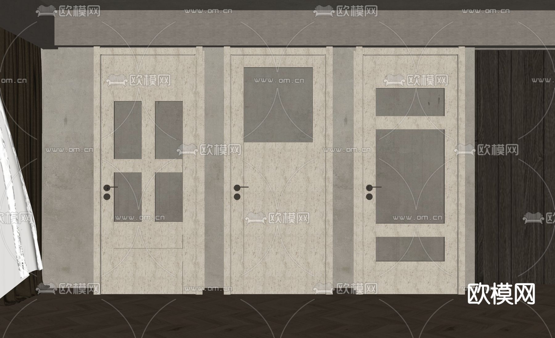 简欧单开门su模型下载（渲染图1）