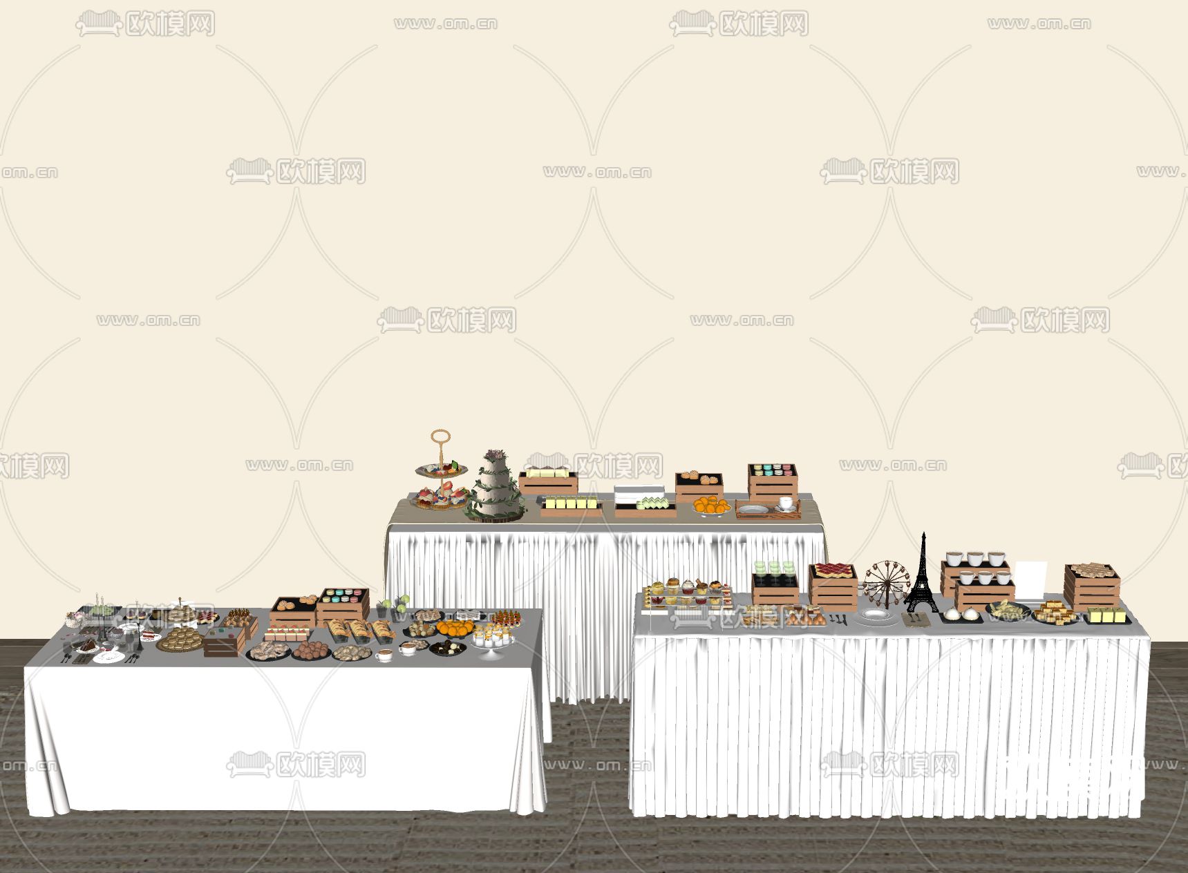 茶歇 点心 糕点 蛋糕 饮料su模型下载（渲染图1）