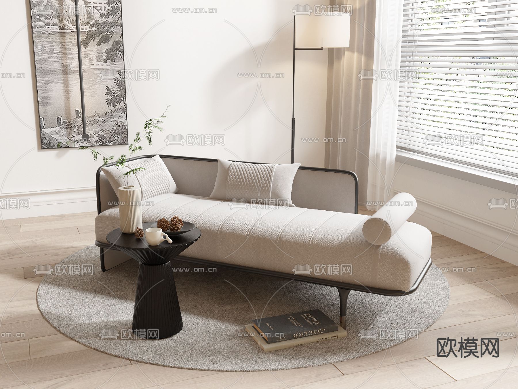 新中式贵妃椅 美人榻 床尾凳3d模型下载