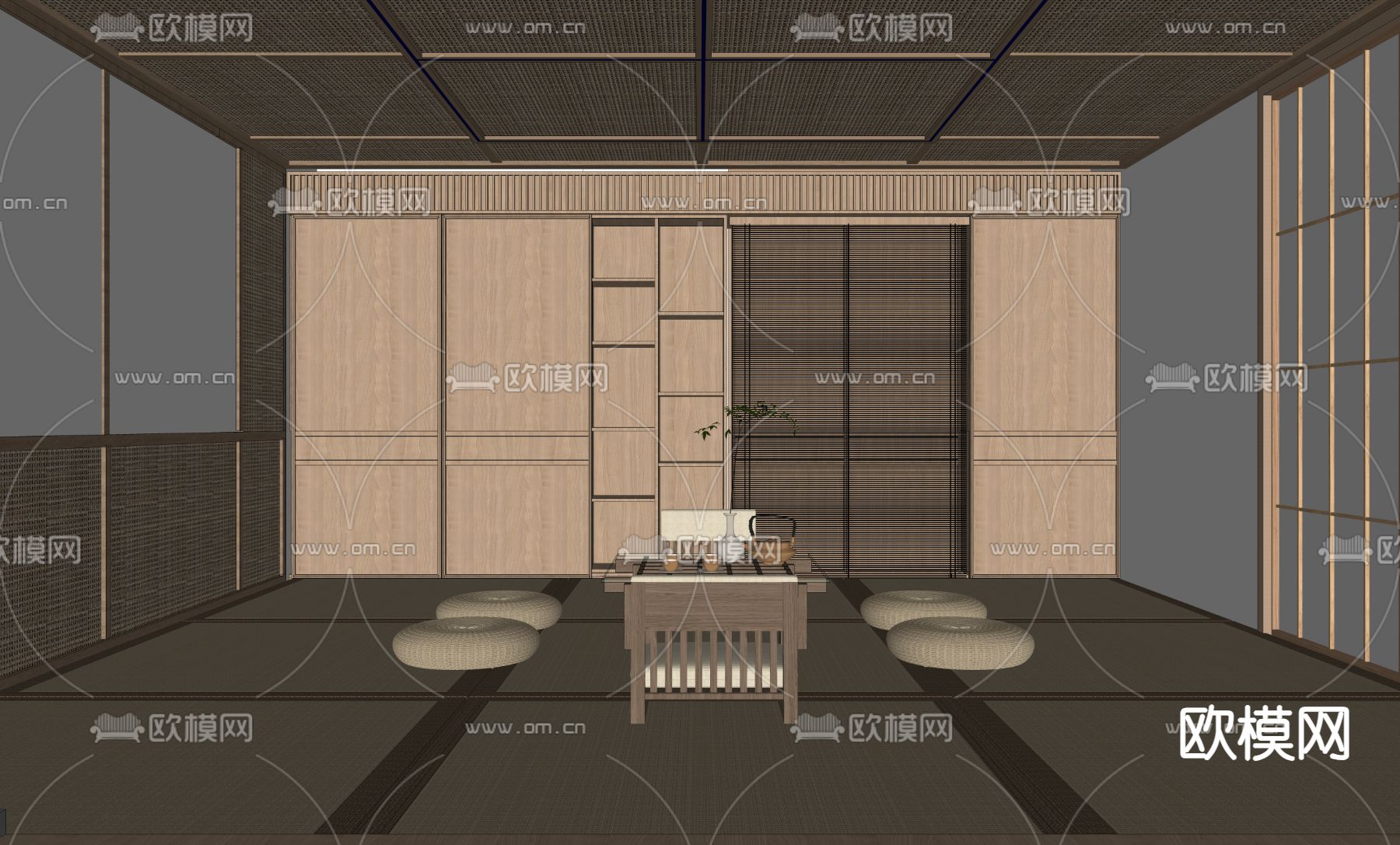 日式榻榻米茶室su模型下载（渲染图1）