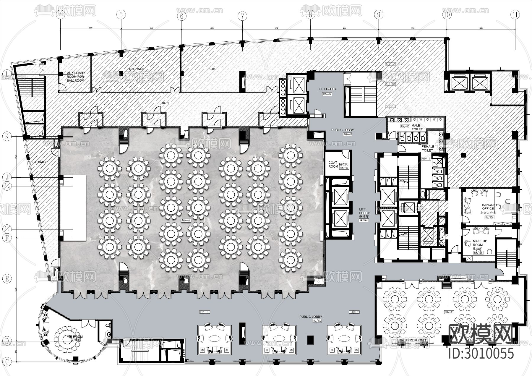 酒店宴会厅cad平面图下载
