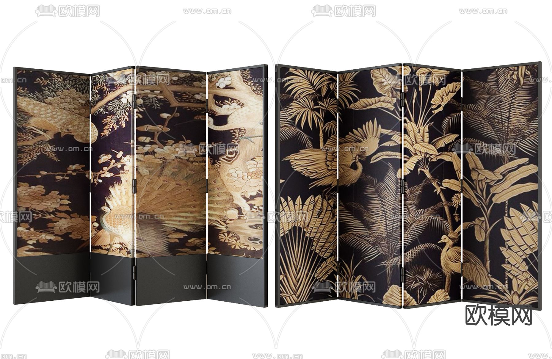 中古风屏风 壁画隔断3d模型下载
