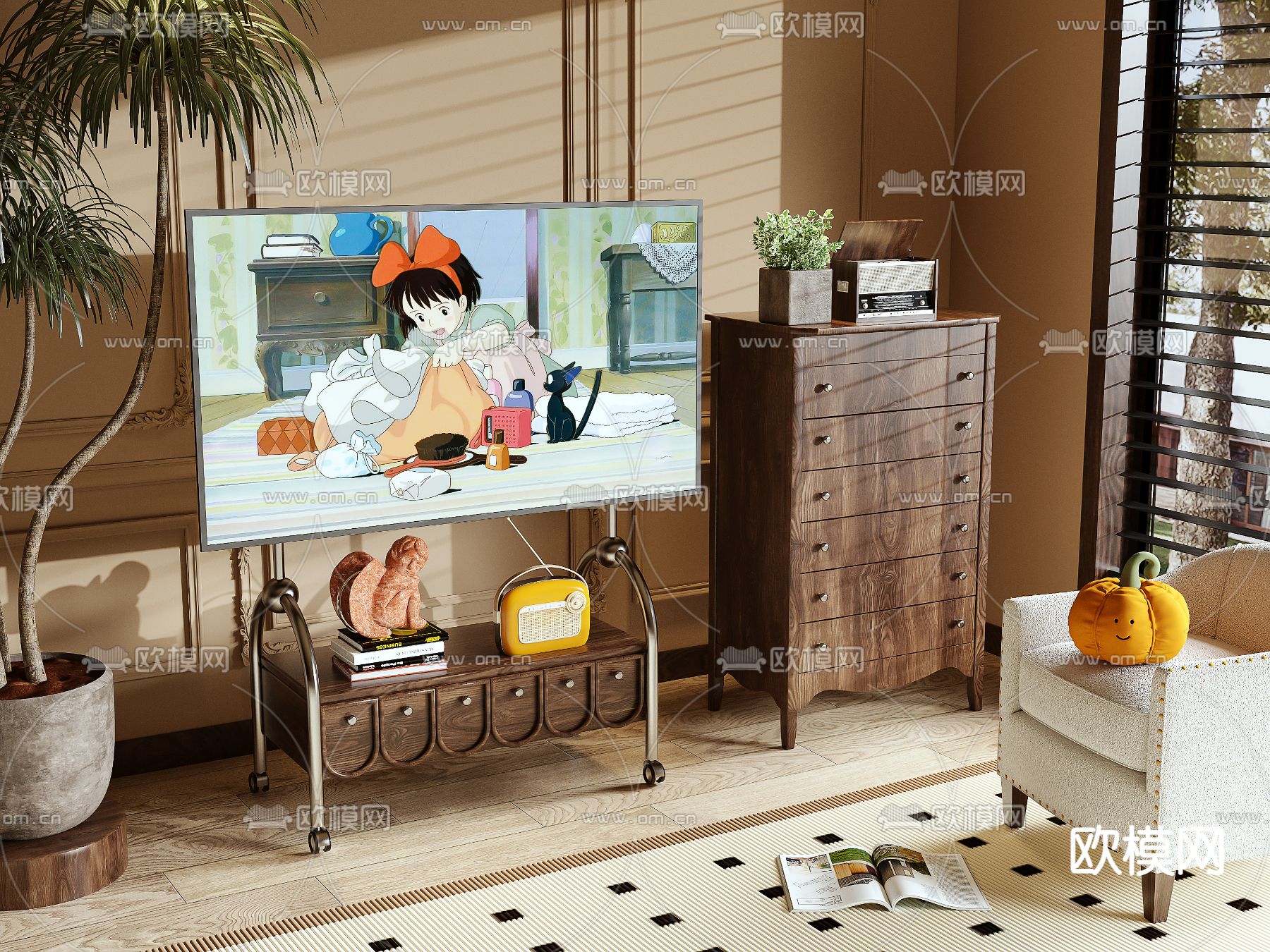 电视支架 电视柜 画境电视机3d模型下载