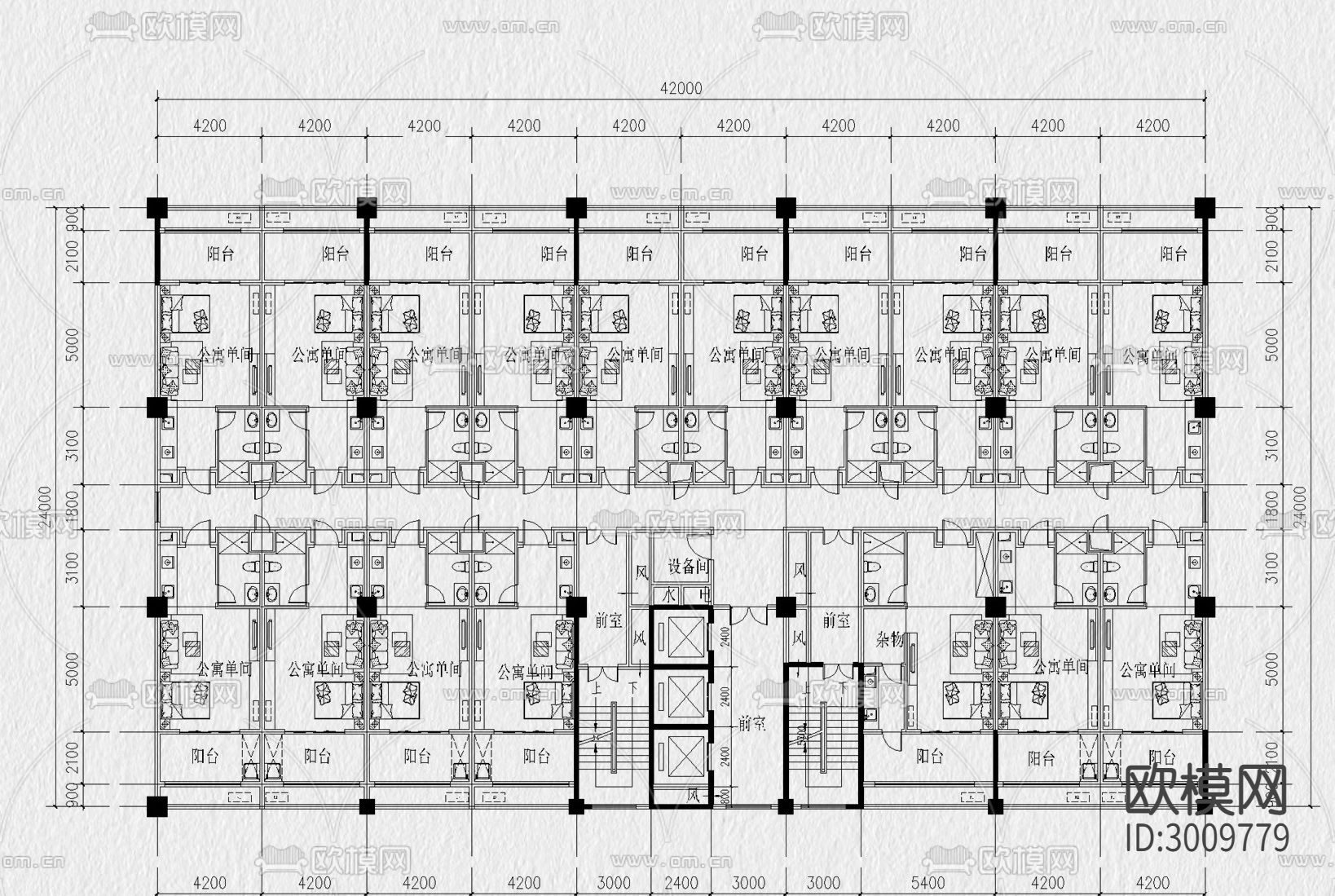 公寓 建筑 户型 房型 住宅平层cad施工图下载（渲染图6）