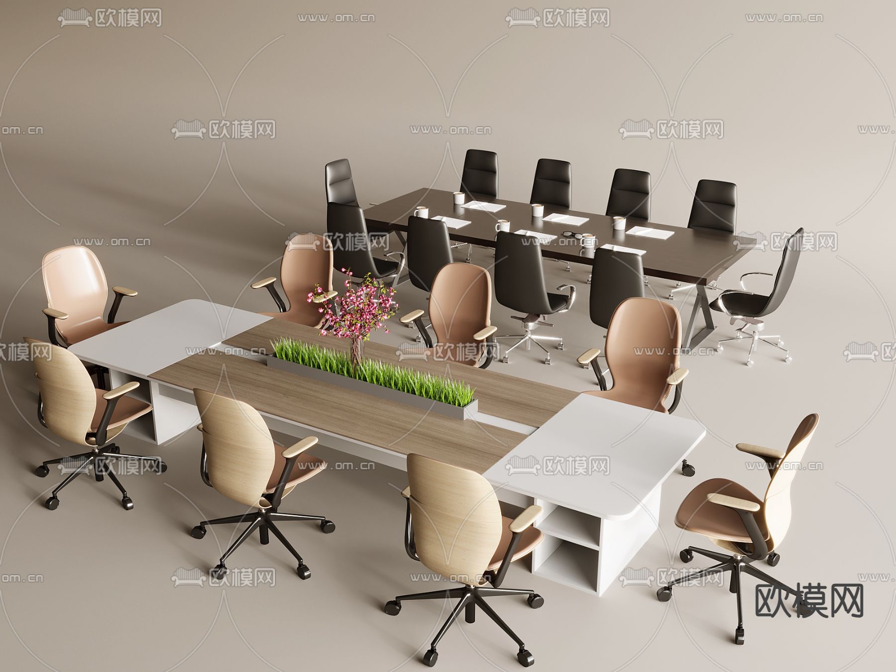 现代办公桌椅su模型下载（渲染图2）