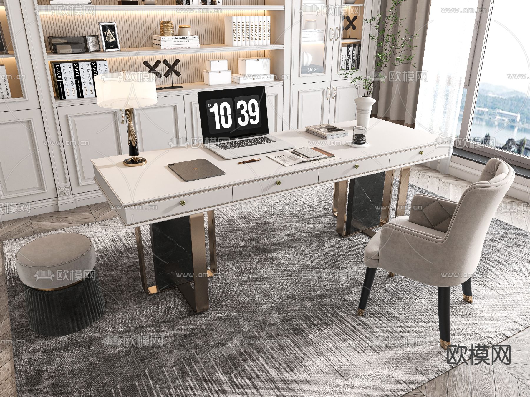 法式书桌 电脑桌 学习桌3d模型下载