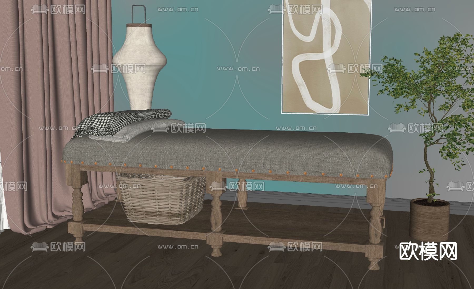 侘寂风按摩床su模型下载（渲染图1）