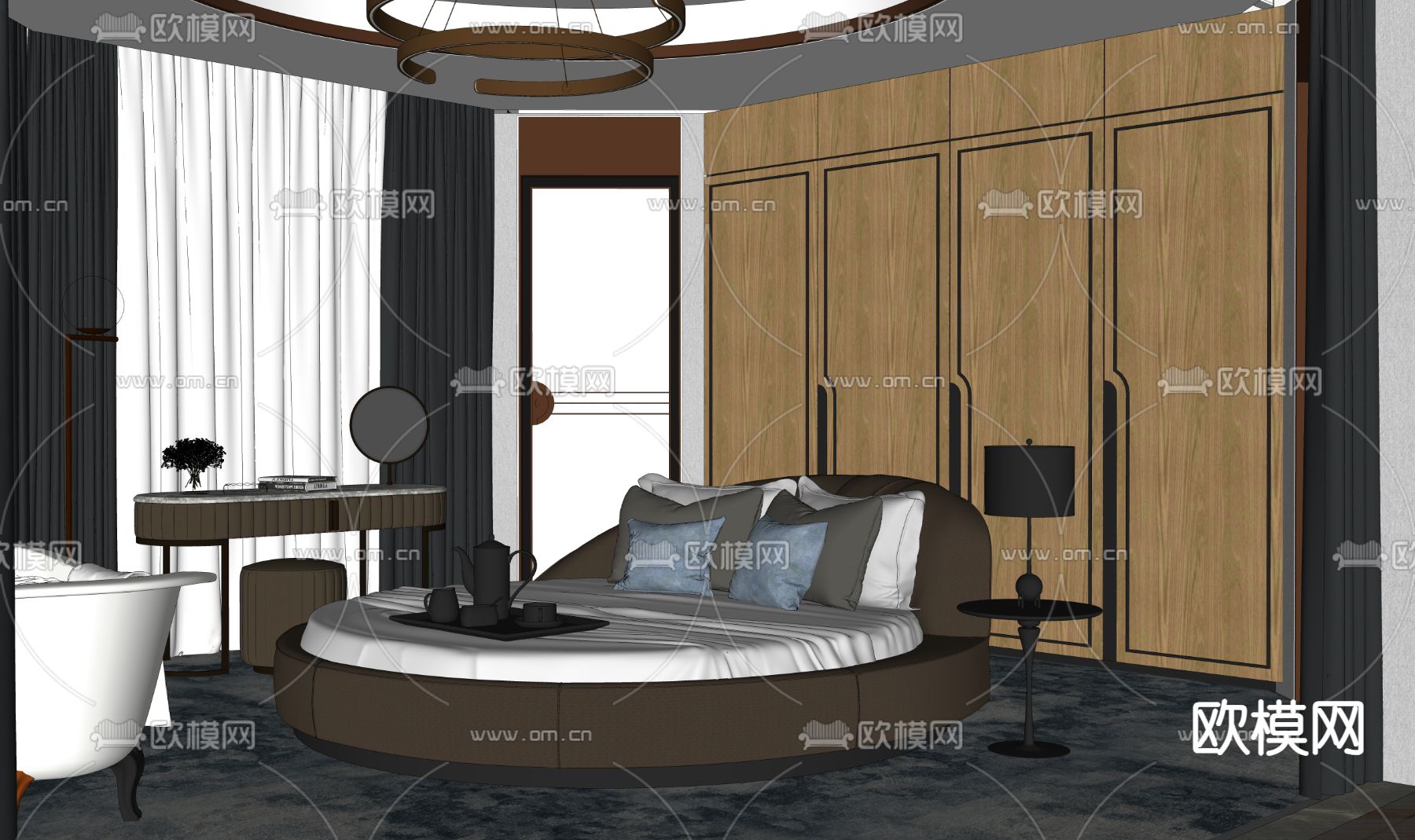 现代酒店客房su模型下载（渲染图1）