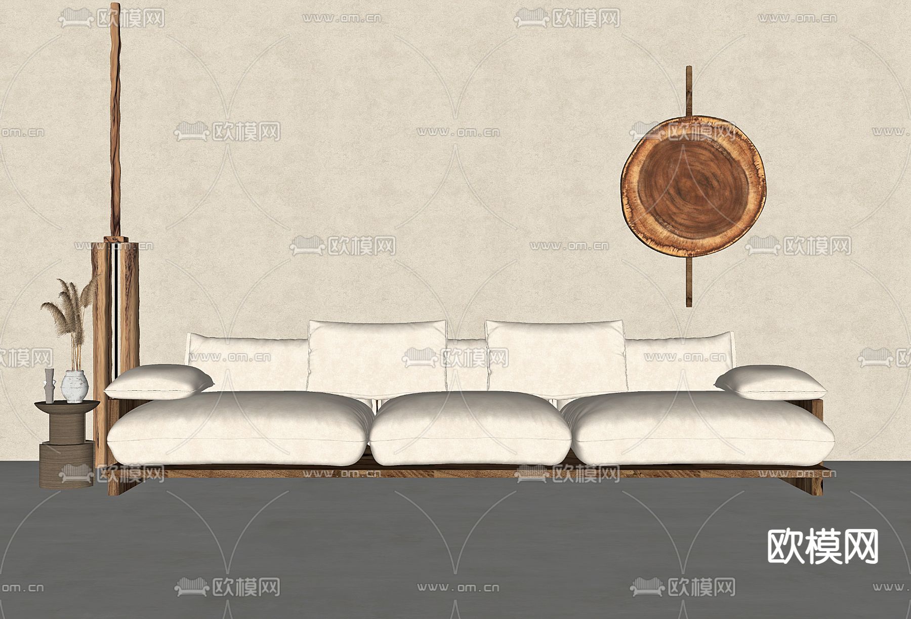 侘寂风多人沙发su模型下载（渲染图1）